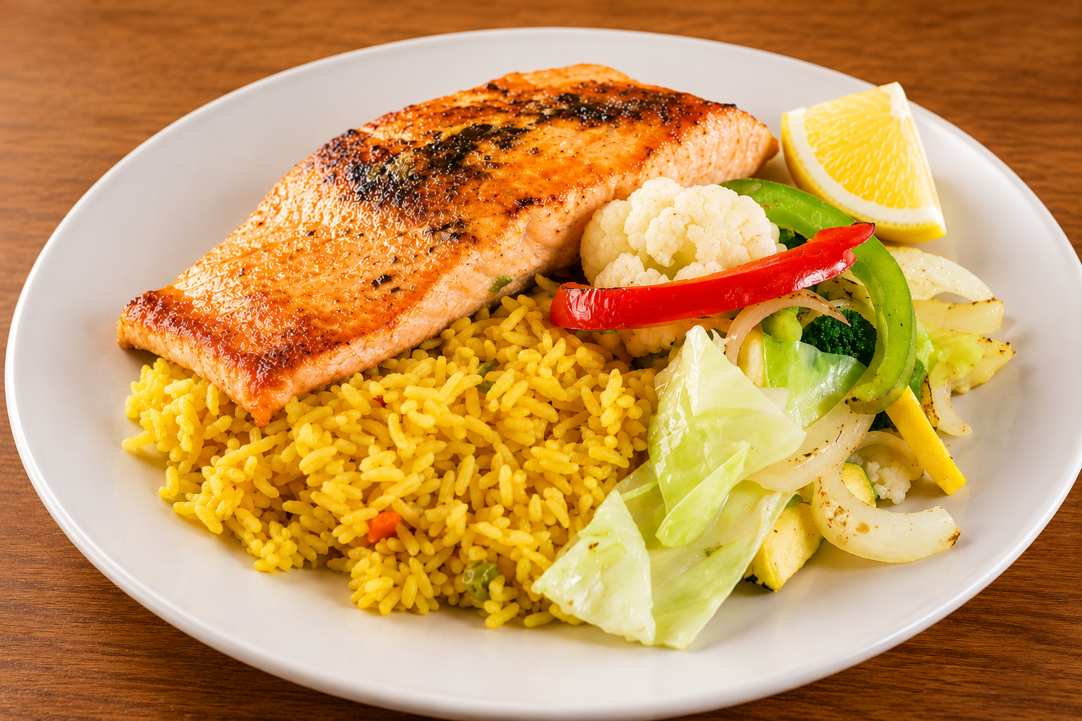 Grilled salmon with vegetables